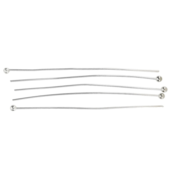 METAL ELEMENTS - BALL HEAD PINS - BRASS - 50x0.5mm NICKEL COLOR - NICKEL FREE - 100pcs.