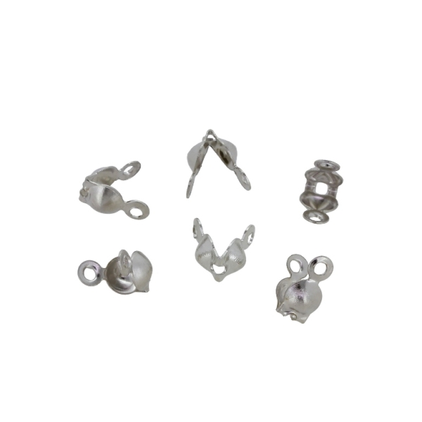 METAL ELEMENTS - CLAMSHELL BEAD TIP DOUBLE CLOSED LOOPS - М1 - 4x8mm-3.0mm NICKEL COLOR (LIGHT) (MATTE) - PACKAGE 2000pcs. Hole-1.2mm