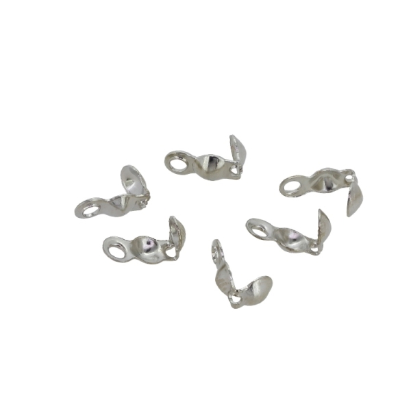 METAL ELEMENTS - CLAMSHELL BEAD TIP DOUBLE CLOSED LOOPS - М2 - 4x8mm-2.4mm NICKEL COLOR (LIGHT) (MATTE) - PACKAGE 2000pcs. Hole-1.6mm