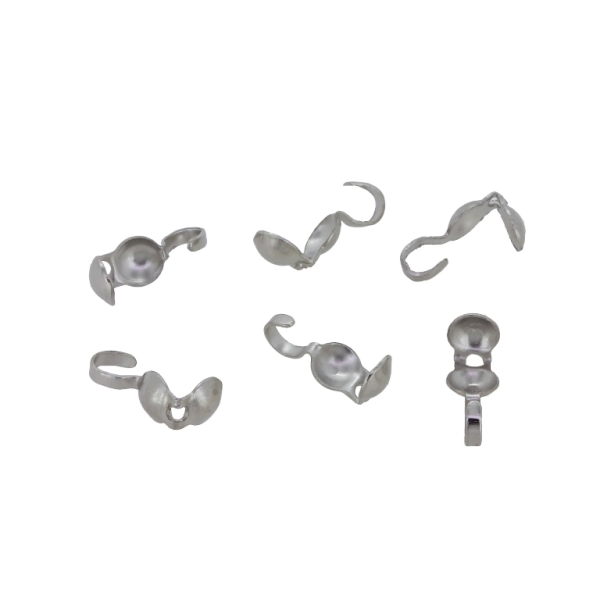 METAL ELEMENTS - CLAMSHELL BEAD TIP DOUBLE CLOSED LOOPS - М3 - 4x8mm-2.4mm NICKEL COLOR (LIGHT) (MATTE) - 200pcs. Hole-3.0mm