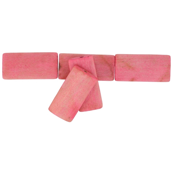 WOODEN BEADS - CONVEX RECTANGULAR - 40х20х6mm PINK - 10pcs. Hole:3.0mm