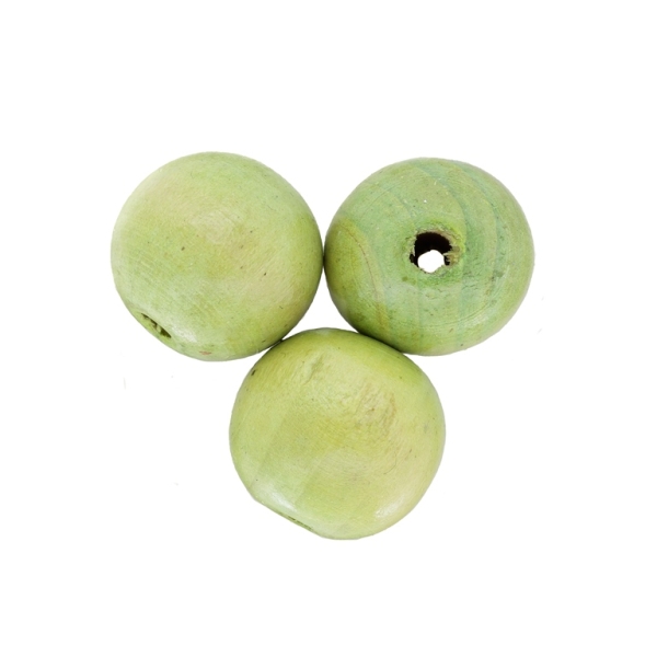 WOODEN BEADS - BALL SHAPED - 23x24mm GREEN (LIGHT) А25 - 10pcs. Hole-5.0mm