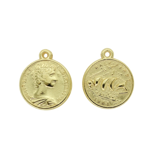 METAL PLATED PLASTIC / CCB BEADS - COIN WITH RING - MODEL 07 - 20mm - GOLD - PACKAGE 500g (660pcs.) Hole-2.0mm