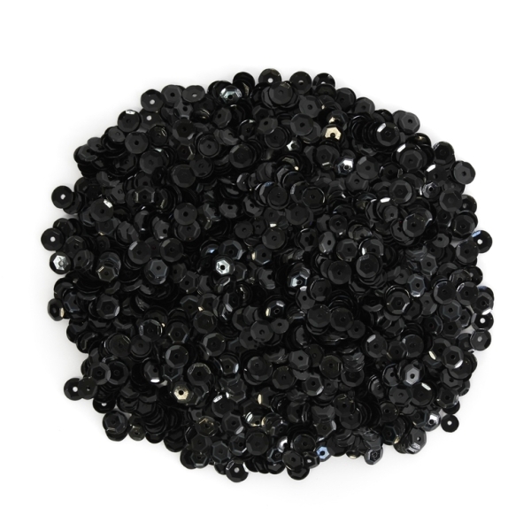 SEQUINS - CIRCLE - MIX - SOLID - MIX SIZES 6mm and 4mm BLACK 074 - PACKAGE 250g Hole-1.0mm