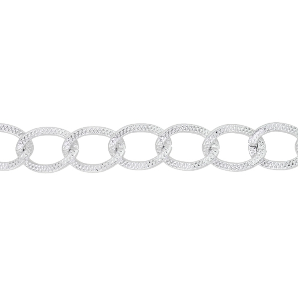 METAL CHAIN - ALUMINUM - BRAIDED ROPE TEXTURED CURB FLAT - 2x9x12mm SILVER - 1meter