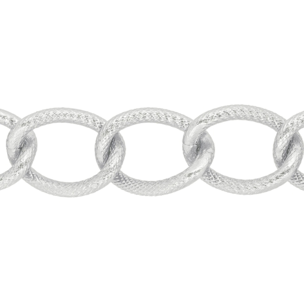 METAL CHAIN - ALUMINUM - BRAIDED ROPE TEXTURED CURB - 3x16x22mm SILVER - 1meter