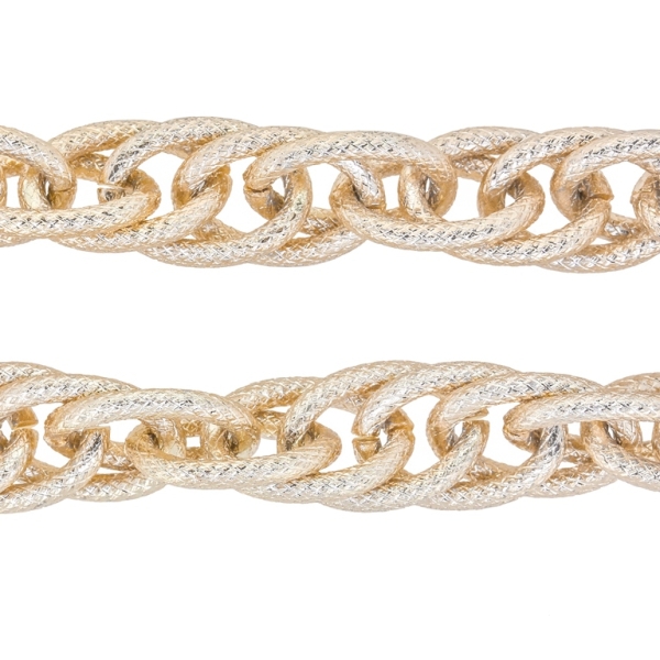 METAL CHAIN - ALUMINUM - BRAIDED ROPE TEXTURED DOUBLE LINK CABLE - 4x19x28mm GOLD (LIGHT) - 1meter