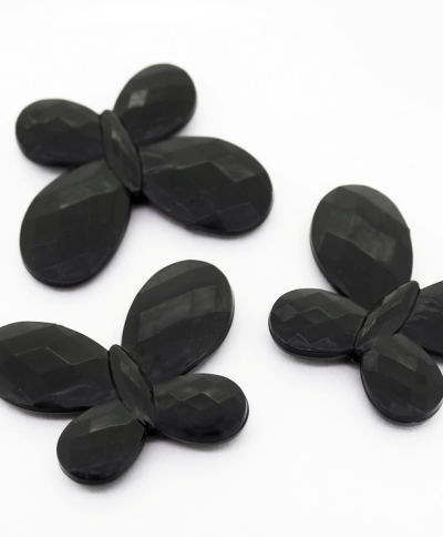 OPAQUE PLASTIC BEADS - BUTTERFLY 03 FACETED - 35x46x7mm BLACK С42 - PACKAGE 500g Hole-2.5mm (90pcs.)