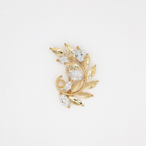 JEWELRY - BROOCH - ZIRCON - SPRIG В104 - 4.2x2.7cm GOLD AND WHITE - 1pc.