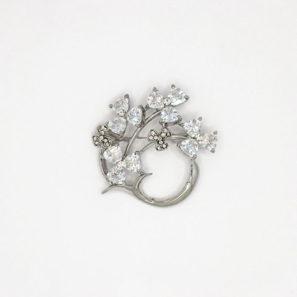 JEWELRY - BROOCH - ZIRCON - SPRIG В111 - 4.1x3.9cm NICKEL AND WHITE - PACKAGE 2pcs.