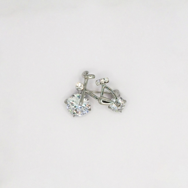 JEWELRY - BROOCH - ZIRCON - BICYCLE В119 - 3.0x2.1cm NICKEL AND WHITE - PACKAGE 2pcs.