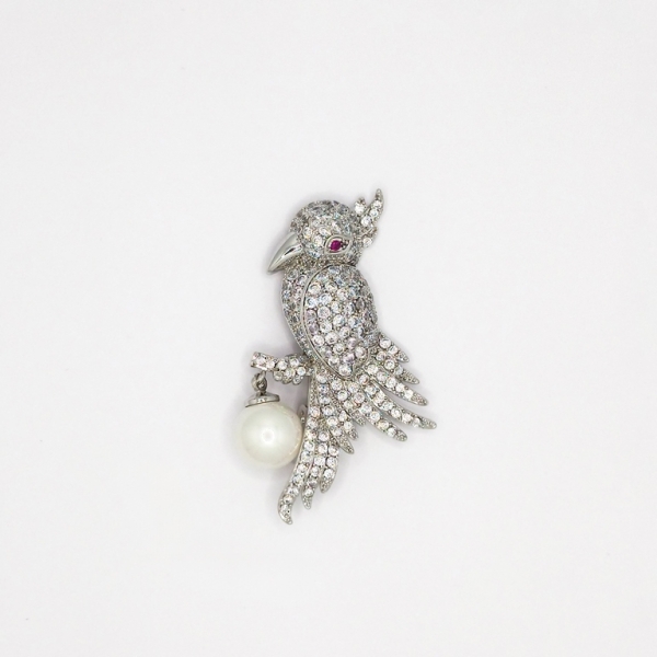 JEWELRY - BROOCH - ZIRCON - BIRD В116 - 2.9x4.8cm NICKEL AND WHITE - 1pc.