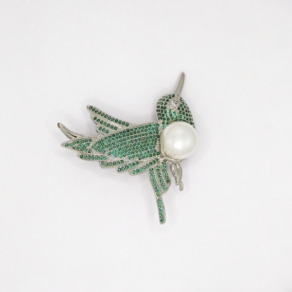 JEWELRY - BROOCH - ZIRCON - BIRD В118 - 4.3x4.3cm NICKEL AND GREEN - 1pc.