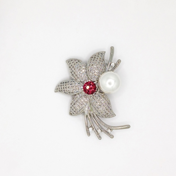 JEWELRY - BROOCH - ZIRCON - FLOWER В108 - 4.5x4.7cm NICKEL AND CYCLAMEN - 1pc.