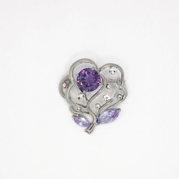 JEWELRY - BROOCH - ZIRCON - FLOWER В109 - 3.6x4.0cm NICKEL AND PURPLE - 1pc.