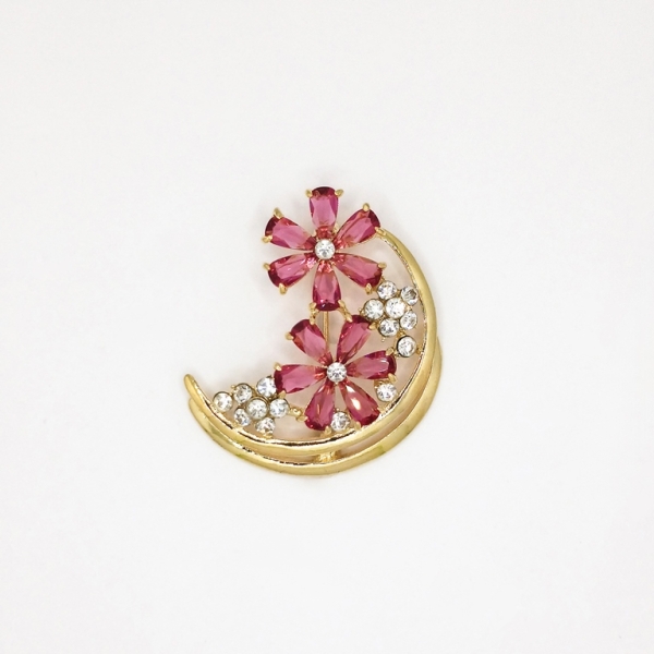 JEWELRY - BROOCH - ZIRCON - FLOWER В110 - 3.4x4.1cm GOLD AND CYCLAMEN - 1pc.