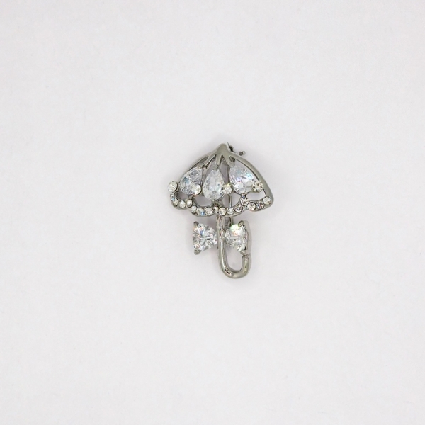 JEWELRY - BROOCH - ZIRCON - UMBRELLA В120 - 2.4x2.9cm NICKEL AND WHITE - 1pc.