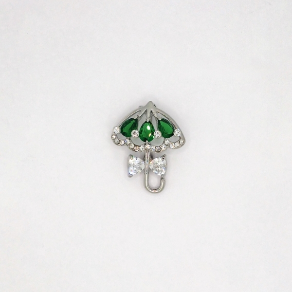 JEWELRY - BROOCH - ZIRCON - UMBRELLA В120 - 2.4x2.9cm NICKEL AND GREEN - 1pc.