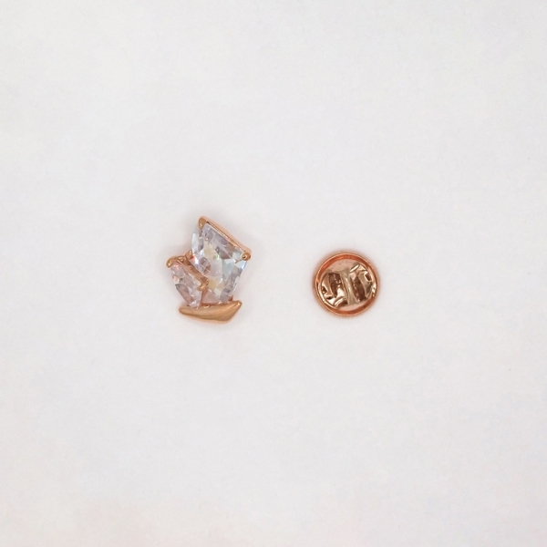 JEWELRY - BROOCH PIN - ZIRCON - SHIP В123 - 1.4x1.9cm GOLD PINK AND WHITE - PACKAGE 3pcs.