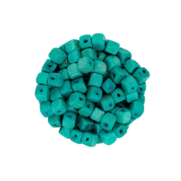 WOODEN BEADS - CUBE SHAPED - 6x6mm TURQUOISE - 50g (490pcs.) Hole-2.0mm