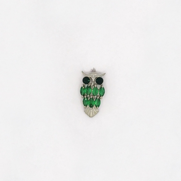 JEWELRY - BROOCH - ZIRCON - OWL В132 - 1.3x2.3cm NICKEL AND GREEN - PACKAGE 3pcs.