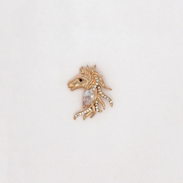 JEWELRY - BROOCH - ZIRCON - HORSE В131 - 2.2x2.5cm ROSE GOLD AND WHITE - 1pc.