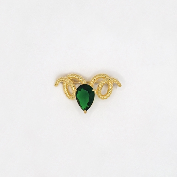 JEWELRY - BROOCH - ZIRCON - ARIES В134 - 3.6x2.1cm GOLD AND GREEN - 1pc.