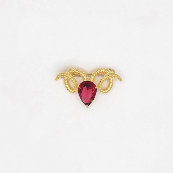 JEWELRY - BROOCH - ZIRCON - ARIES В134 - 3.6x2.1cm GOLD AND CYCLAMEN - 1pc.