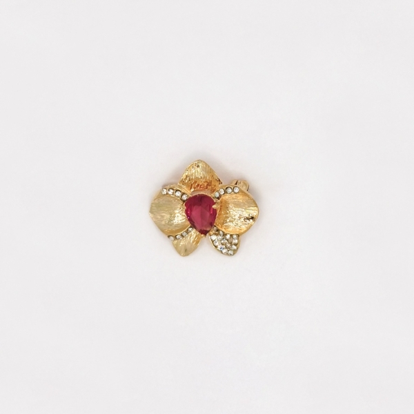 JEWELRY - BROOCH - ZIRCON - FLOWER В140 - 2.5x2.2cm GOLD AND CYCLAMEN - 1pc.