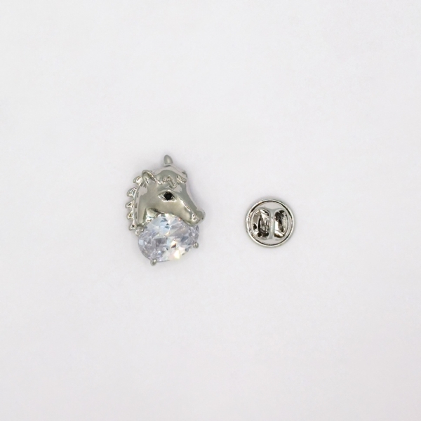 JEWELRY - BROOCH PIN - ZIRCON - HORSE В133 - 1.8x2.4cm NICKEL AND WHITE - PACKAGE 3pcs.