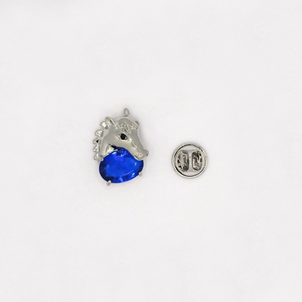 JEWELRY - BROOCH PIN - ZIRCON - HORSE В133 - 1.8x2.4cm NICKEL AND BLUE (DARK) - PACKAGE 3pcs.