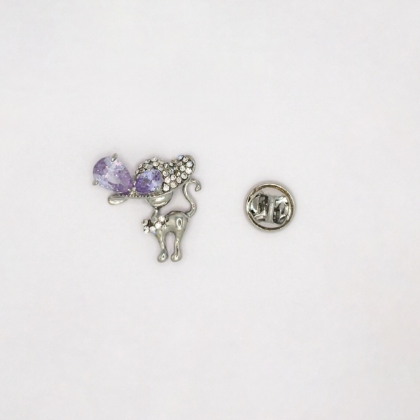 JEWELRY - BROOCH PIN - ZIRCON - CAT В138 - 2.3x2.6cm NICKEL AND PURPLE (LIGHT) - PACKAGE 3pcs.