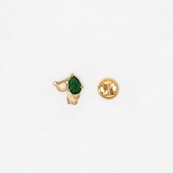 JEWELRY - BROOCH PIN - ZIRCON - DOG В128 - 1.7x1.7cm GOLD AND GREEN - 1pc.