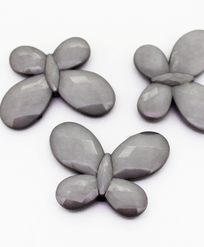 OPAQUE PLASTIC BEADS - BUTTERFLY 03 FACETED - 35x46x7mm GRAY С35 - PACKAGE 500g Hole-2.5mm (90pcs.)