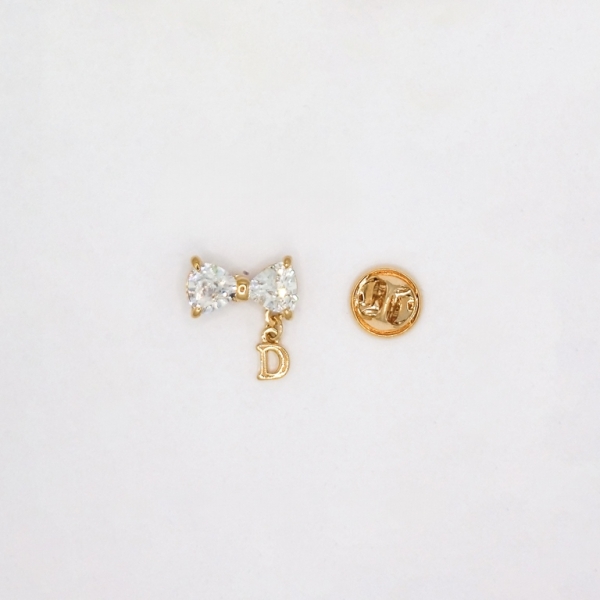 JEWELRY - BROOCH PIN - ZIRCON - RIBBON В139 - 1.7x1.8cm GOLD AND WHITE - PACKAGE 3pcs.