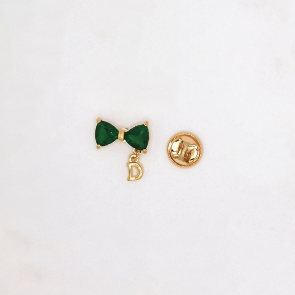 JEWELRY - BROOCH PIN - ZIRCON - RIBBON В139 - 1.7x1.8cm GOLD AND GREEN - PACKAGE 3pcs.