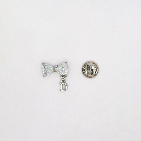 JEWELRY - BROOCH PIN - ZIRCON - RIBBON В139 - 1.7x1.8cm NICKEL AND WHITE - PACKAGE 3pcs.