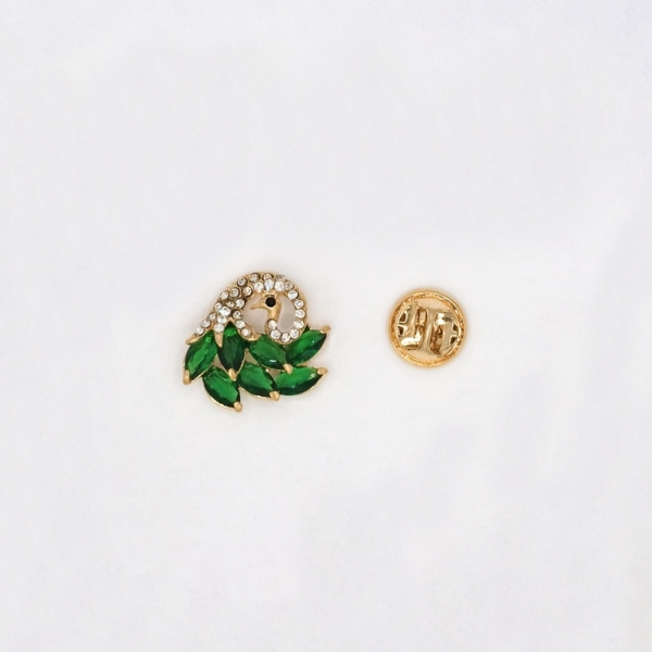 JEWELRY - BROOCH PIN - ZIRCON - PEACOCK В127 - 2.2x2.0cm GOLD AND GREEN - PACKAGE 3pcs.