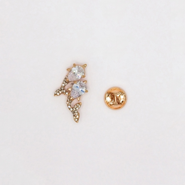 JEWELRY - BROOCH PIN - ZIRCON - FISH В130 - 1.7x3.0cm ROSE GOLD AND WHITE - PACKAGE 3pcs.