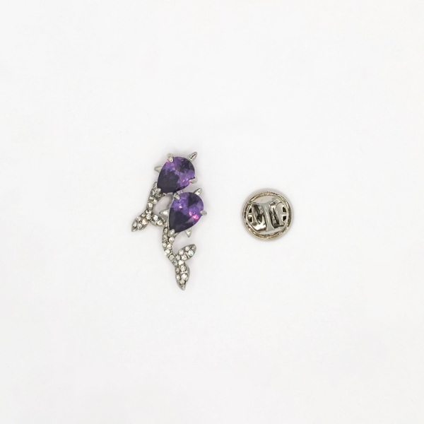 JEWELRY - BROOCH PIN - ZIRCON - FISH В130 - 1.7x3.0cm NICKEL AND PURPLE - 1pc.