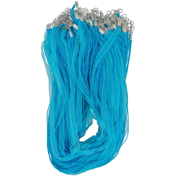 NECKLACE WITH CLASP - THREAD AND ORGANZA - NECKLACE - 43+4cm BLUE 274 - PACKAGE 100pcs.