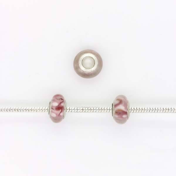 PANDORA TYPE BEADS - GLASS - CIRCLE - 14x9mm TRANSPARENT-WHITE-PINK 41 - 5pcs. Hole-5.0mm