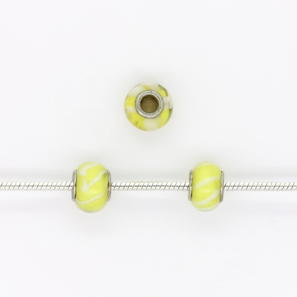 PANDORA TYPE BEADS - GLASS - CIRCLE - 14x10mm YELLOW-WHITE 16 - PACKAGE 50pcs. Hole-5.0mm