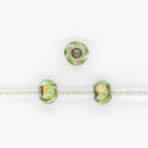 PANDORA TYPE BEADS - GLASS - CIRCLE - 14x10mm GREEN (LIGHT)-BROWN (LIGHT)-WHITE 24 - 5pcs. Hole-5.0mm