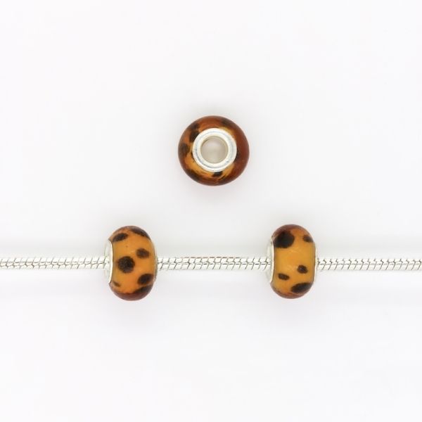 PANDORA TYPE BEADS - GLASS - CIRCLE - 14x10mm ORANGE (DARK)-BROWN (DARK) 09 - PACKAGE 50pcs. Hole-5.0mm