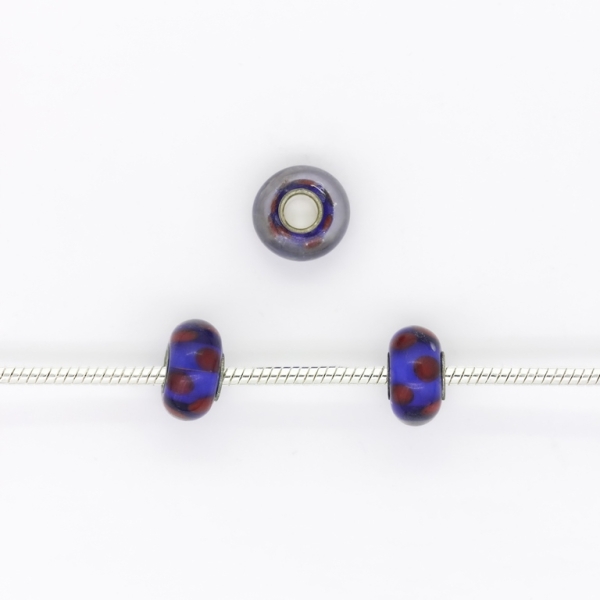 PANDORA TYPE BEADS - GLASS - CIRCLE - 14x10mm BLUE (DARK)-RED (DARK) 08 - 5pcs. Hole-5.0mm