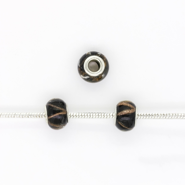 PANDORA TYPE BEADS - GLASS - CIRCLE - 14x10mm BLACK-BROWN (LIGHT) 15 - 5pcs. Hole-5.0mm