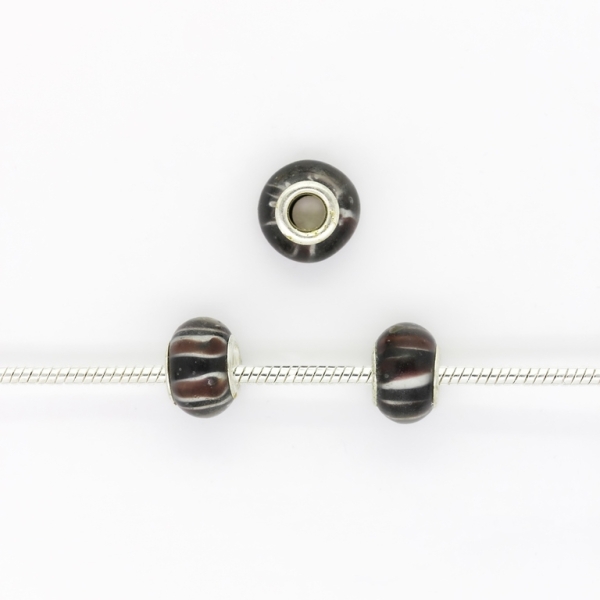 PANDORA TYPE BEADS - GLASS - CIRCLE - 14x10mm BLACK-BROWN-WHITE 13 - PACKAGE 50pcs. Hole-5.0mm