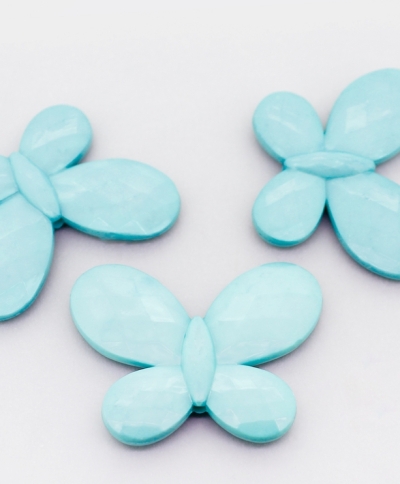 OPAQUE PLASTIC BEADS - BUTTERFLY 03 FACETED - 35x46x7mm TURQUOISE BLUE С25 - PACKAGE 500g Hole-2.5mm (90pcs.)