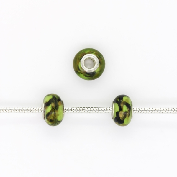 PANDORA TYPE BEADS - GLASS - CIRCLE - 14x10mm GREEN (LIGHT)-BROWN (DARK)-BROWN (LIGHT) 23 - 5pcs. Hole-5.0mm